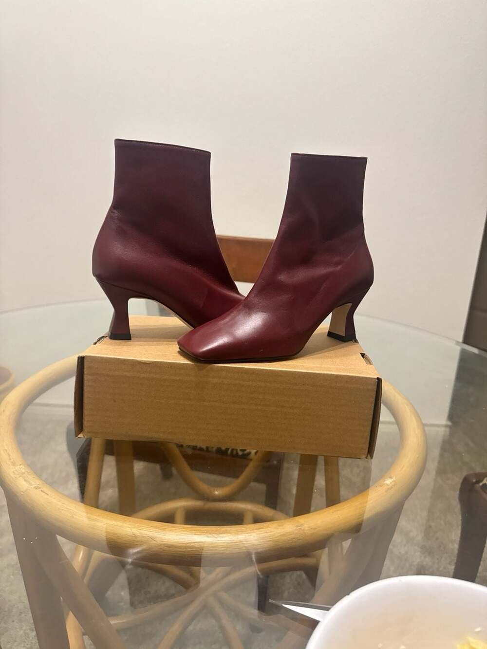 Burgundy Leather Square Toe Kitten Heel Ankle Boots size 6.5 MIA MADE IN KOREA